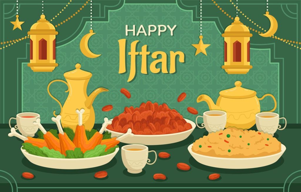 food on iftar ramadan month free vector